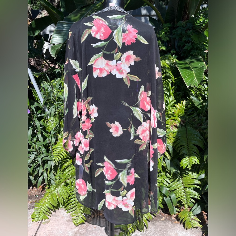 Sheer Black Floral Kimono Kaftan Size XS